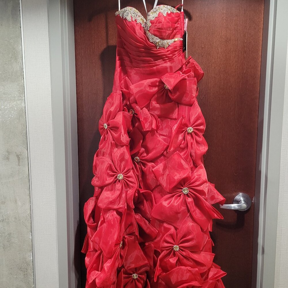 Precious Formals P154 Size 2 Red Prom Dress - Picture 3 of 10